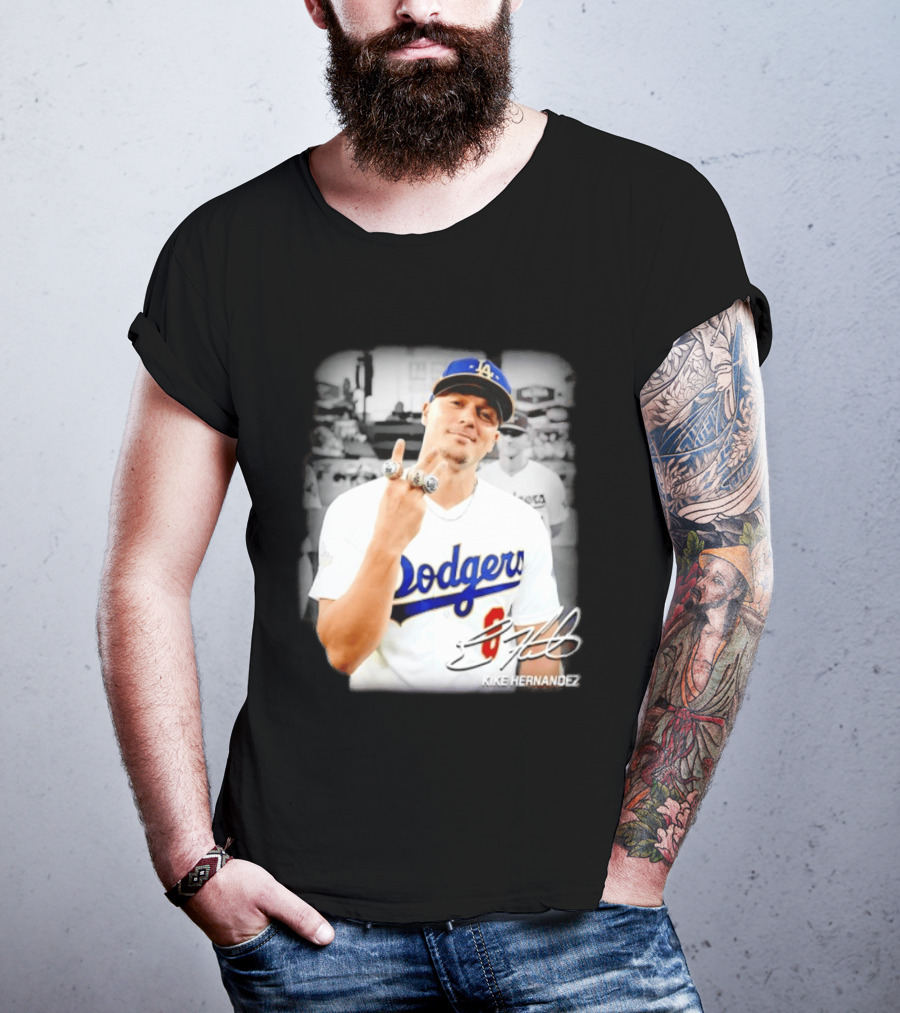 Kike Hernandez Los Angeles Dodgers MLB Number 14 Autographed Photo T-Shirt