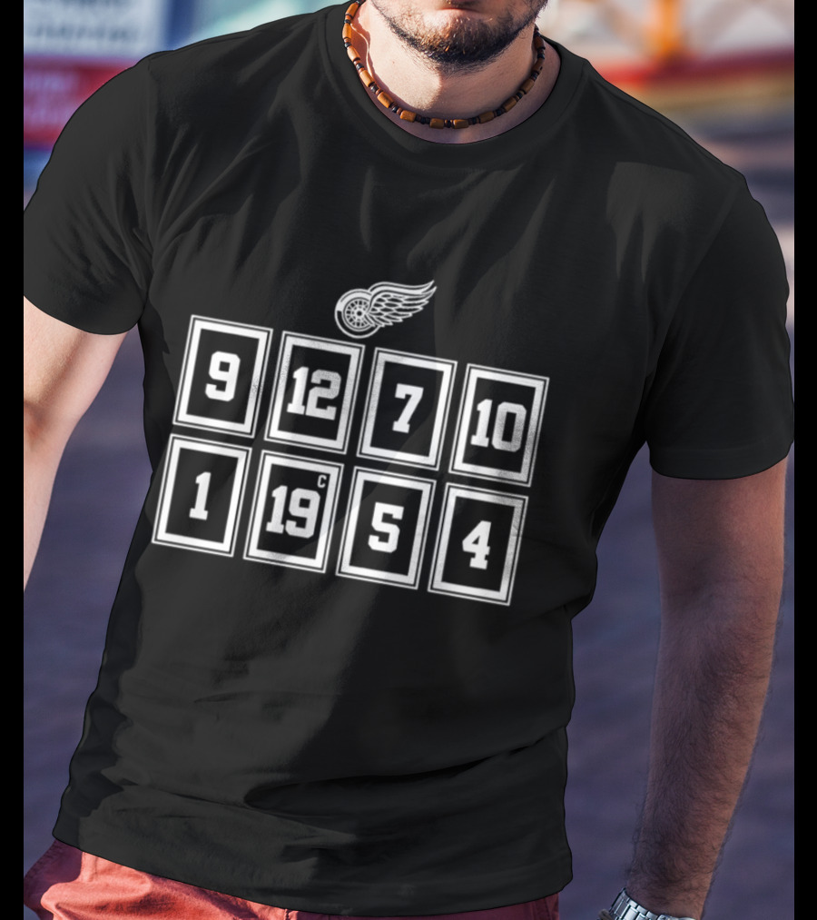 Detroit Red Wings 9 12 7 10 1 19 5 4 Iconic Player Numbers T-Shirt