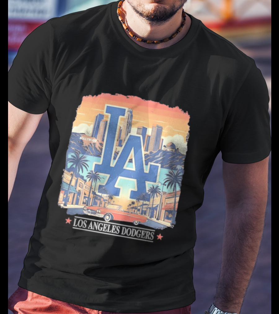 Los Angeles Dodgers LA Hollywood Skyline Classic Car T-Shirt