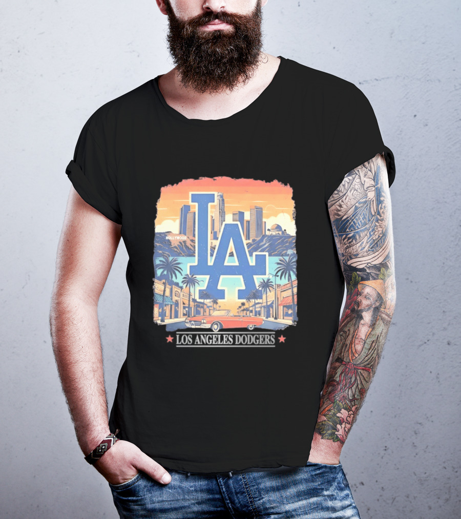 Los Angeles Dodgers LA Hollywood Skyline Classic Car T-Shirt