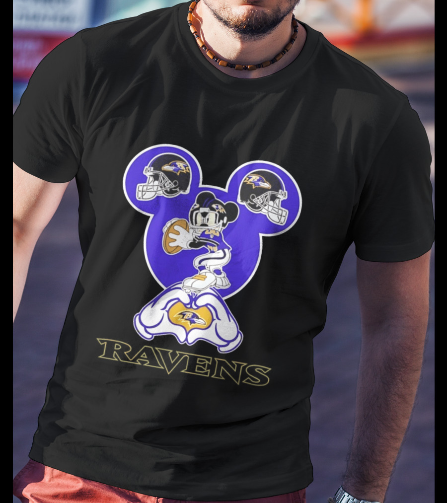 Mickey Mouse Baltimore Ravens Football Love Ravens Helmets T-Shirt