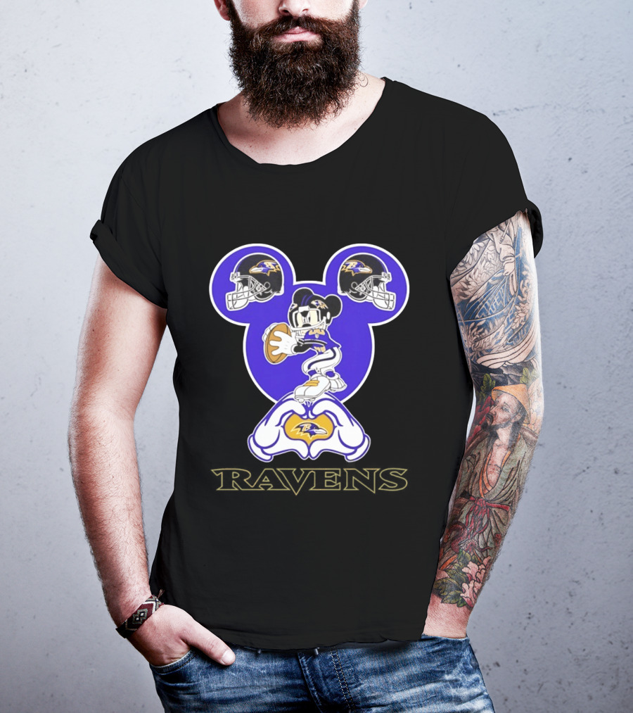 Mickey Mouse Baltimore Ravens Football Love Ravens Helmets T-Shirt
