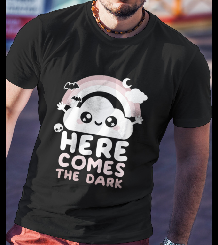 Here Comes The Dark Cute Cloud Rainbow Bats Moon And Stars T-Shirt