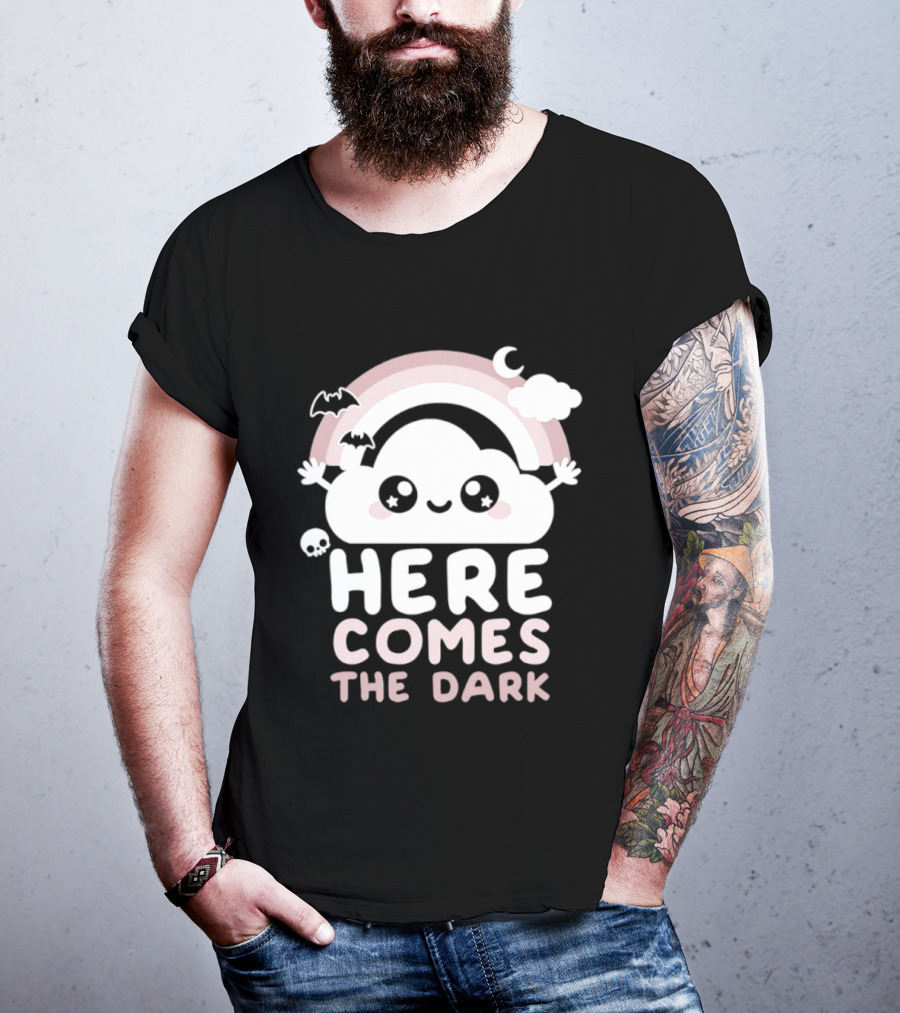 Here Comes The Dark Cute Cloud Rainbow Bats Moon And Stars T-Shirt