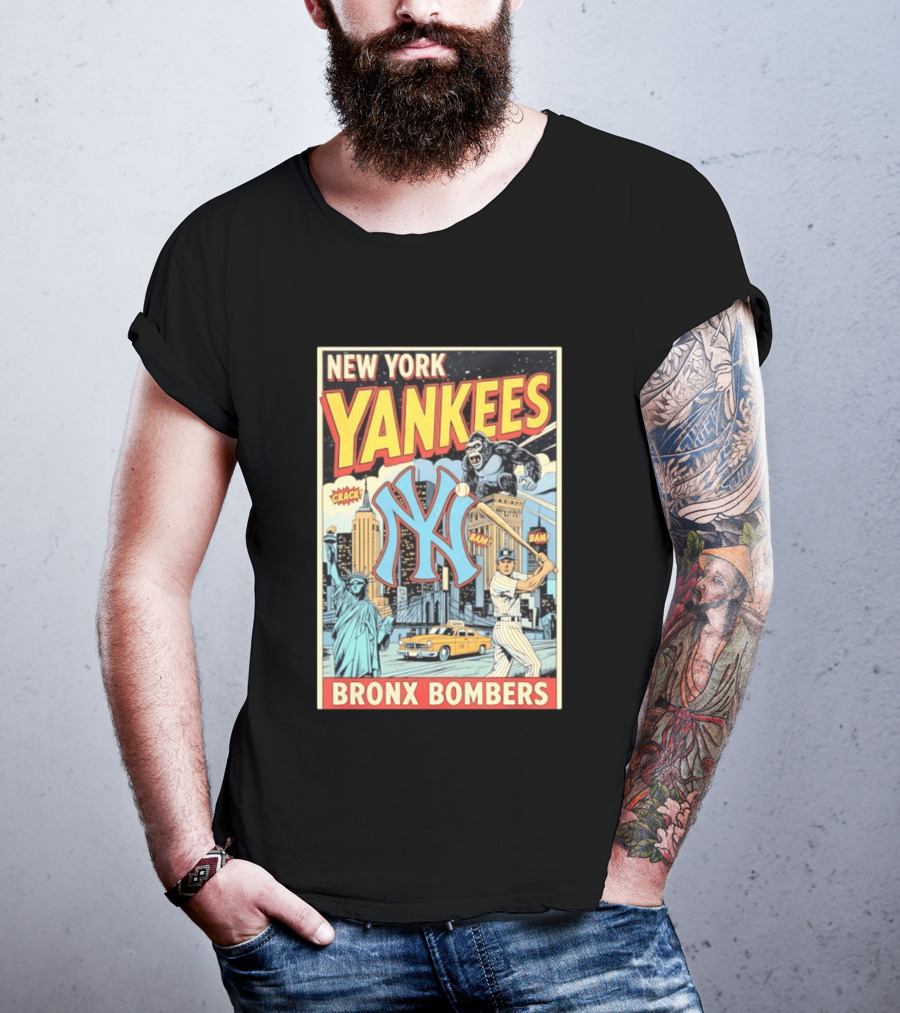 New York Yankees Bronx Bombers King Kong Baseball Statue Of Liberty Taxi Skyline T-Shirt