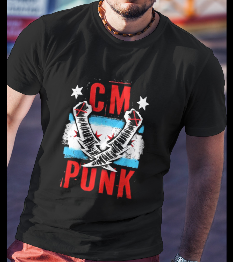 CM Punk Chicago Flag Lightning Bolt Fist WWE Stars T-Shirt