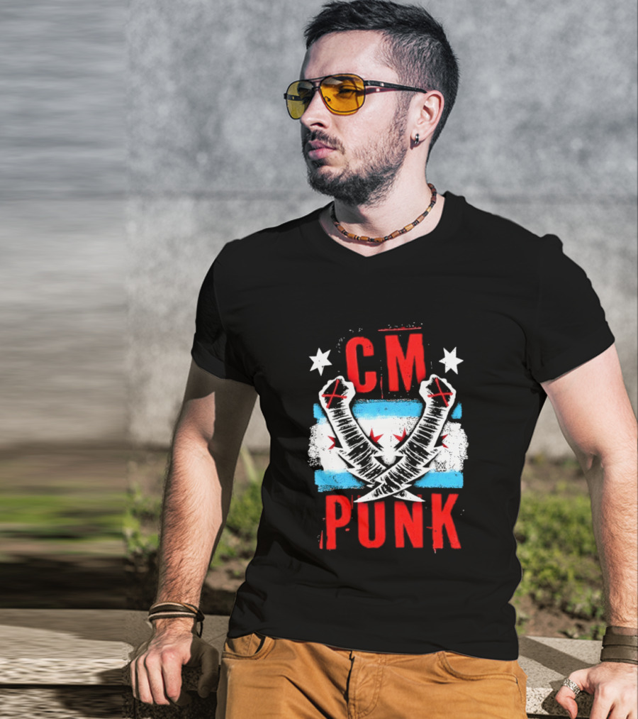 CM Punk Chicago Flag Lightning Bolt Fist WWE Stars T-Shirt