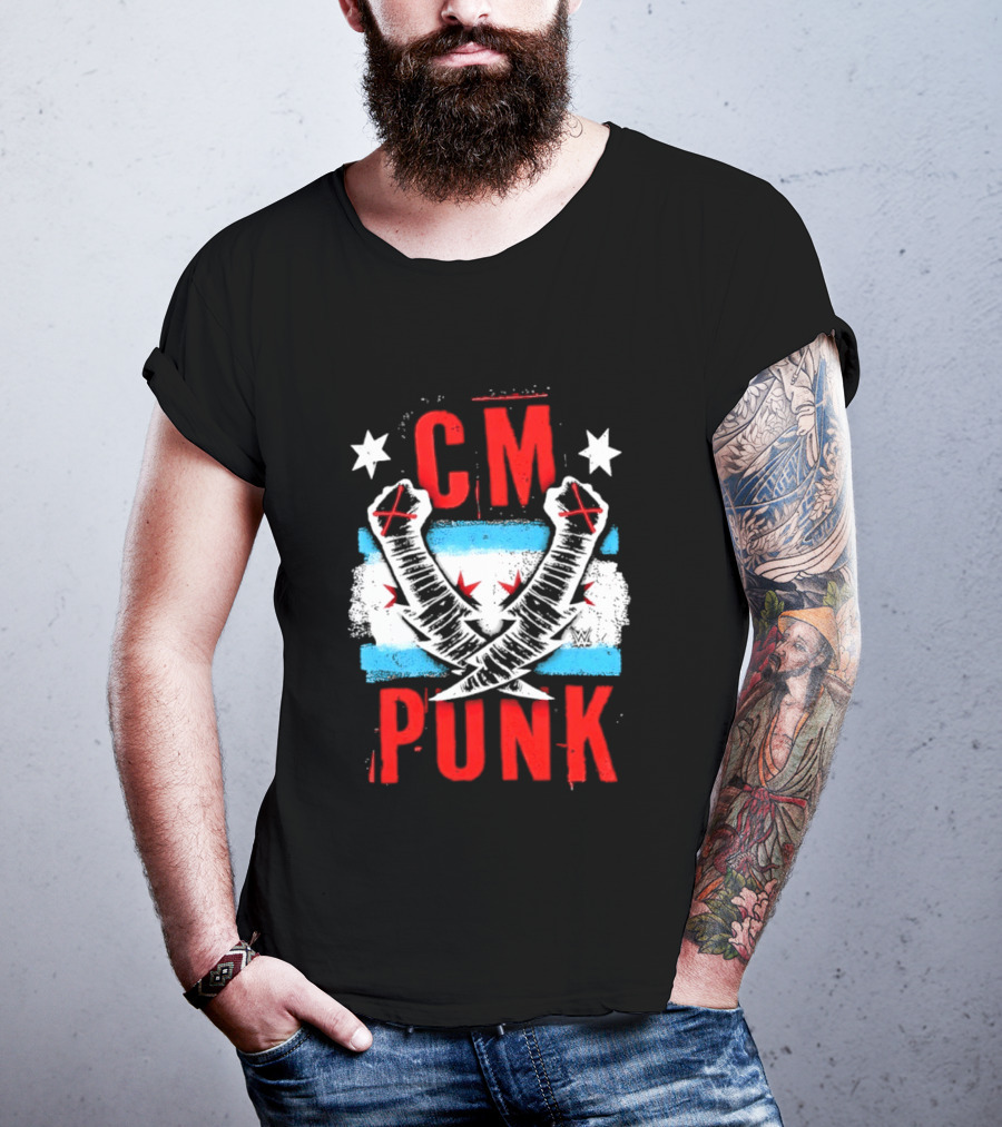 CM Punk Chicago Flag Lightning Bolt Fist WWE Stars T-Shirt