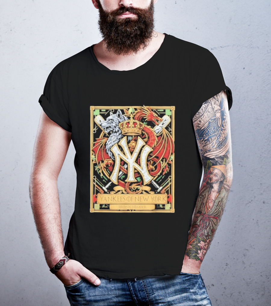 Yankees Of New York Bronx Bomber MLB Baseball Wolf Dragon Crown NY Crest T-Shirt