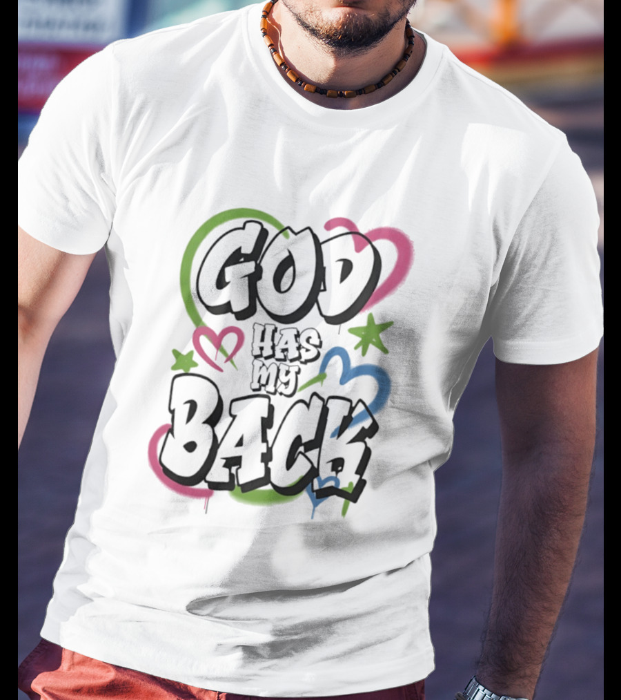 God Has My Back Faith Inspirational Religious Hearts Stars T-Shirt