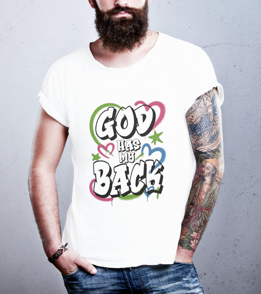 God Has My Back Faith Inspirational Religious Hearts Stars T-Shirt