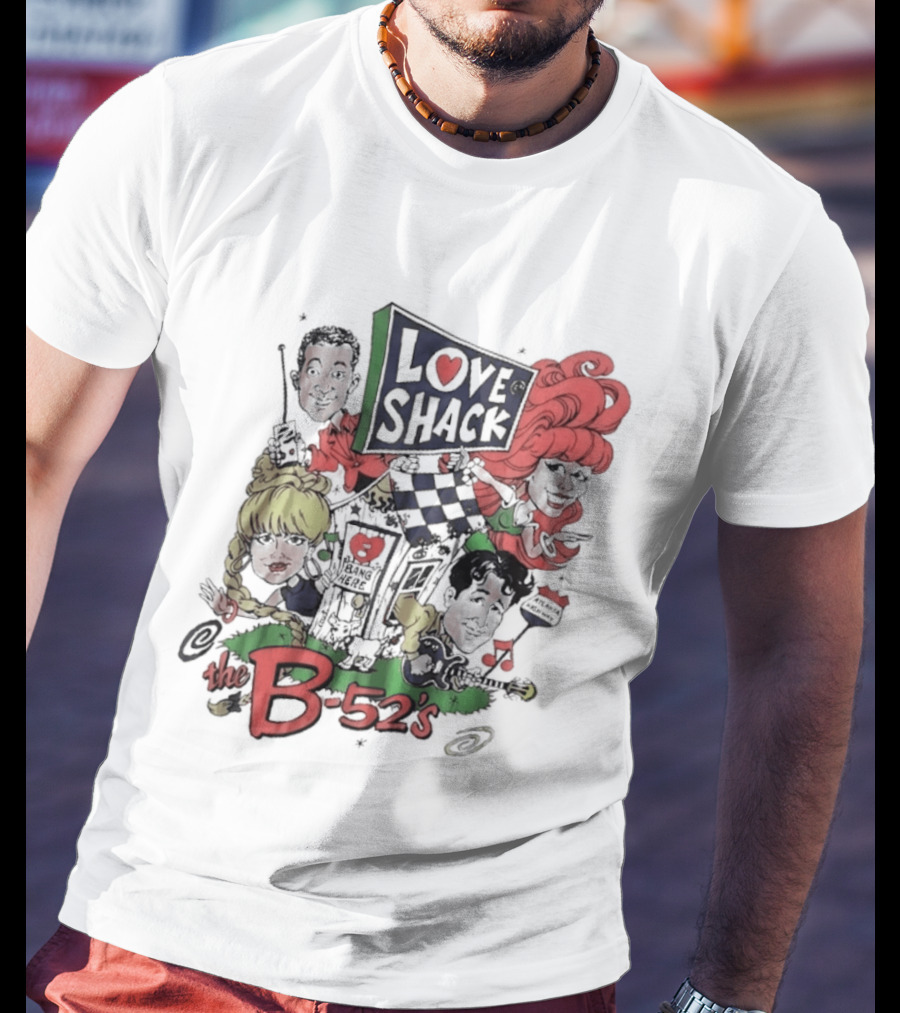 The B 52's Love Shack Cartoon Artwork Featuring Band Members T-Shirt