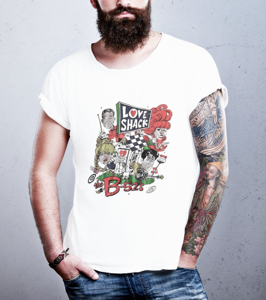The B 52's Love Shack Cartoon Artwork Featuring Band Members T-Shirt