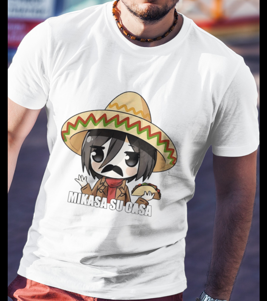 Mikasa Su Casa Funny Anime Taco Sombrero Mikasa Ackerman T-Shirt