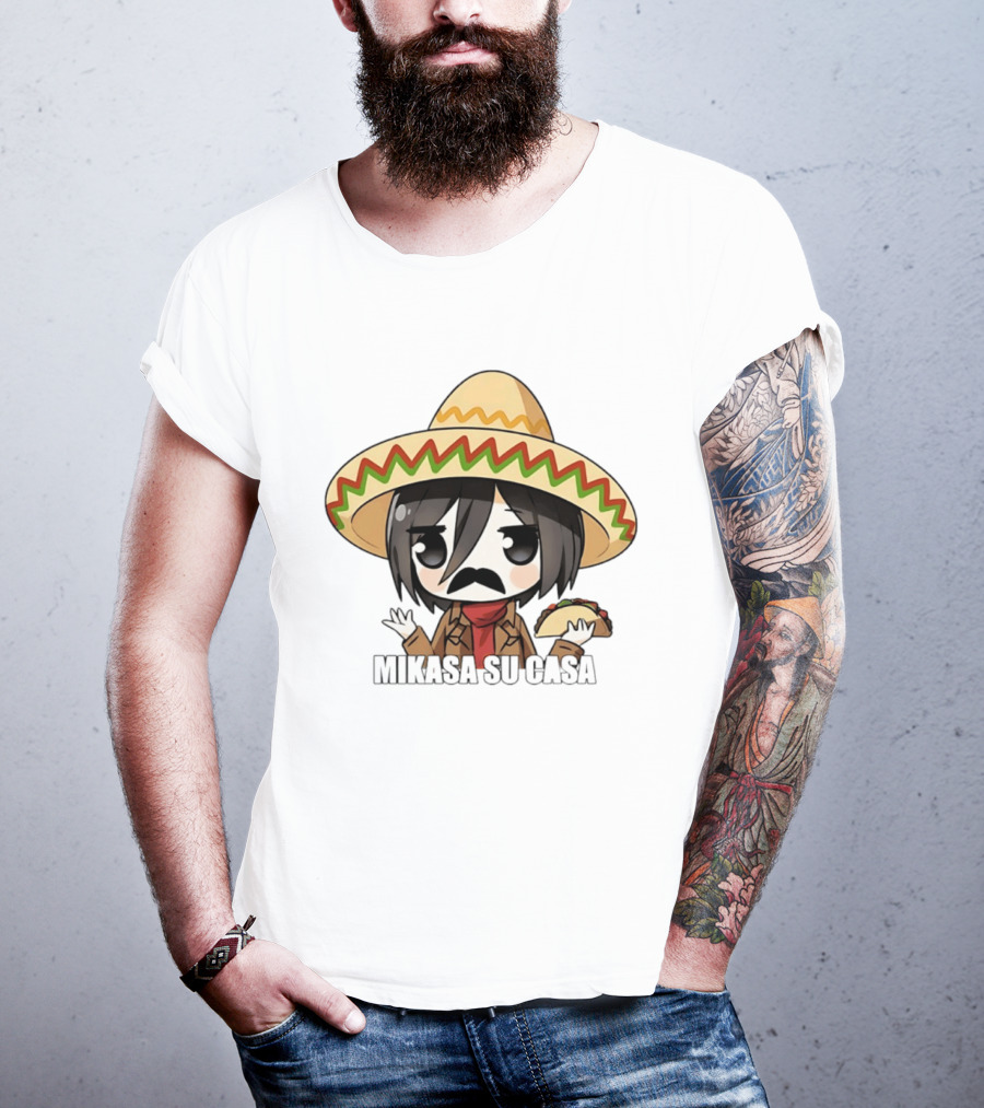 Mikasa Su Casa Funny Anime Taco Sombrero Mikasa Ackerman T-Shirt