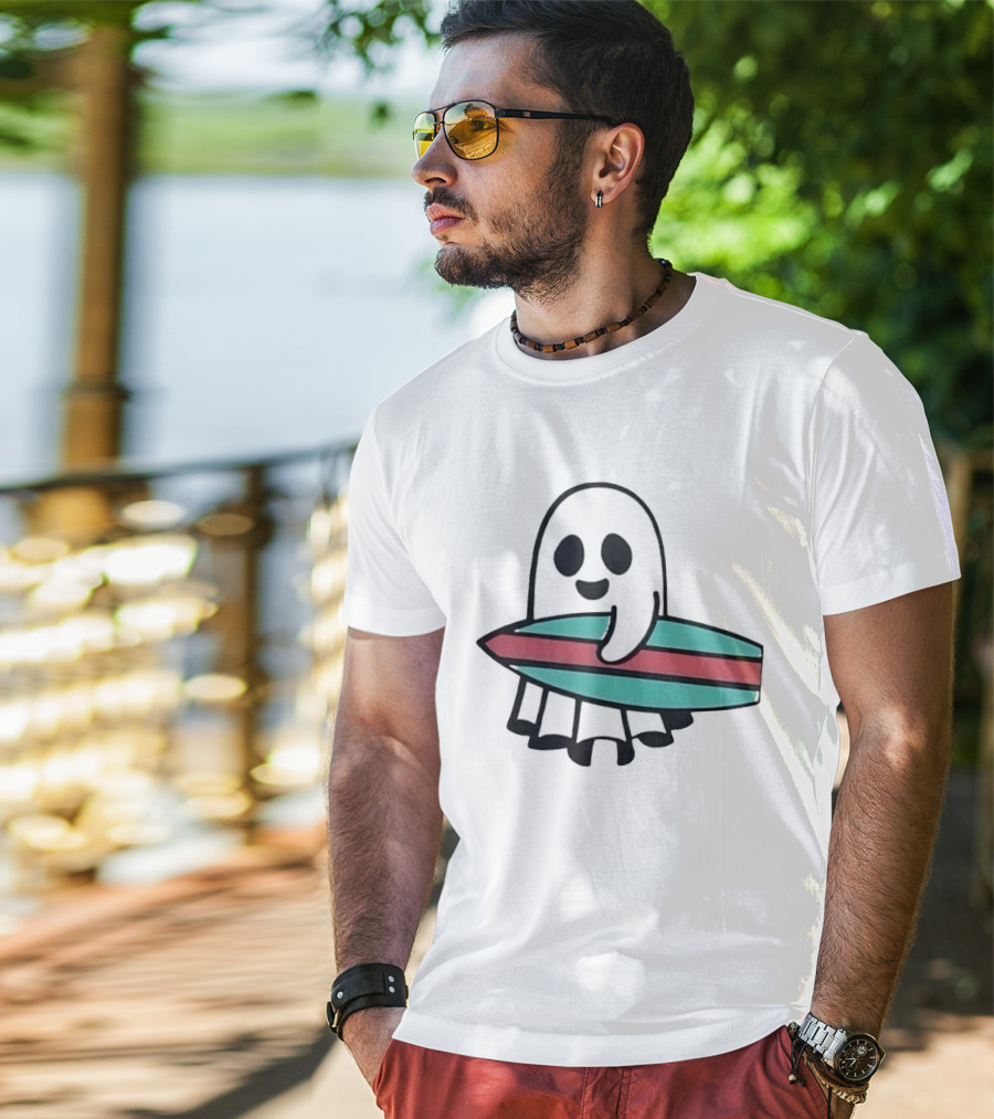 Ghost With Surfboard Adventure Surfing Ghost Fun T-Shirt