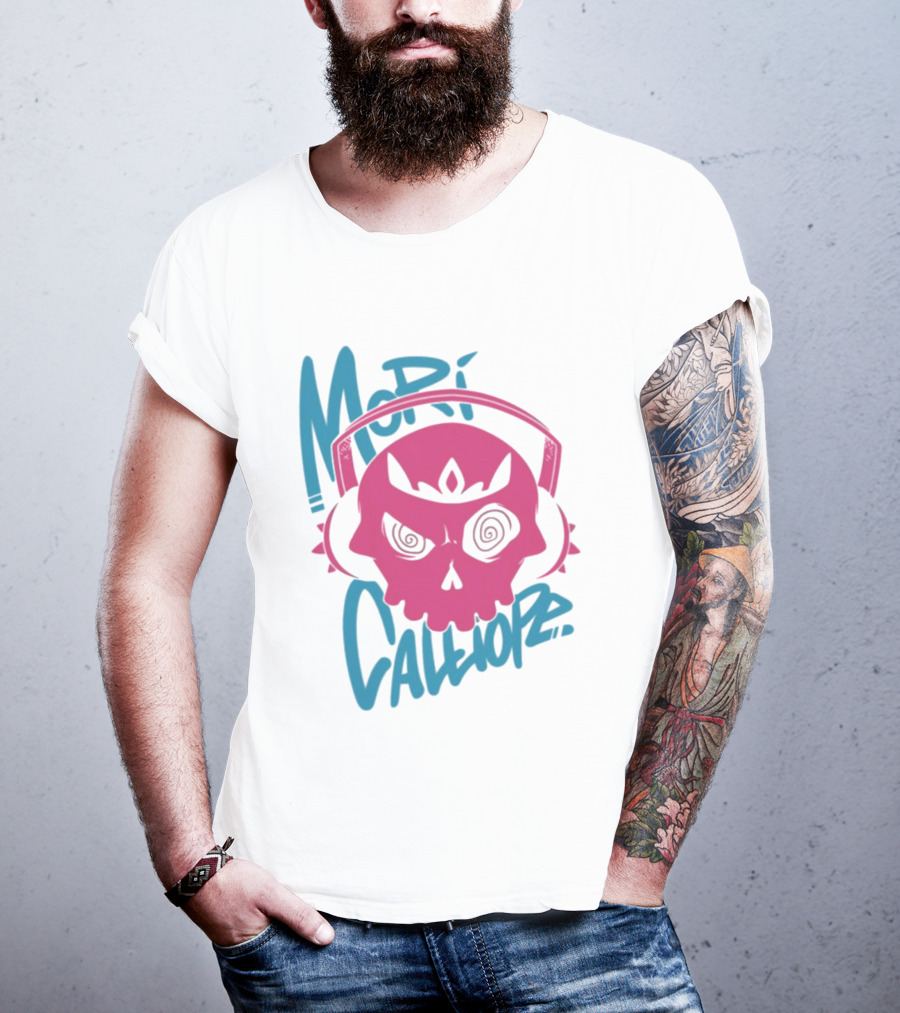 Mori Calliope Pink Skull With Headphones T-Shirt