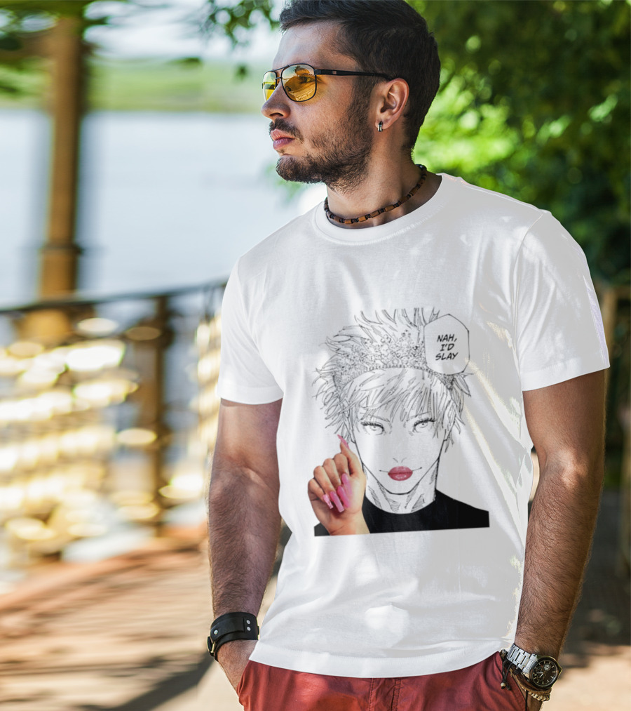Nah I'd Slay Gojo Manga Character With Pink Lips And Nails T-Shirt