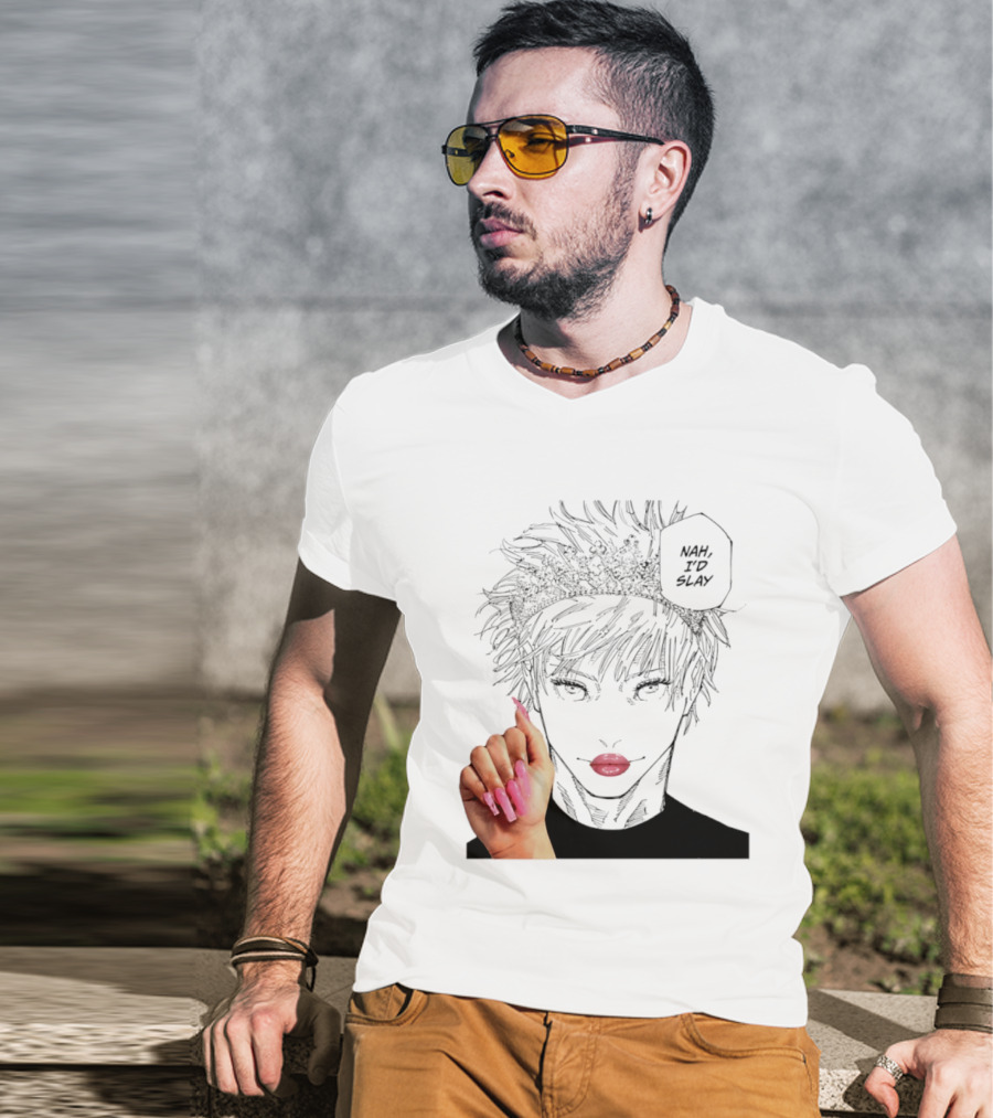 Nah I'd Slay Gojo Manga Character With Pink Lips And Nails T-Shirt