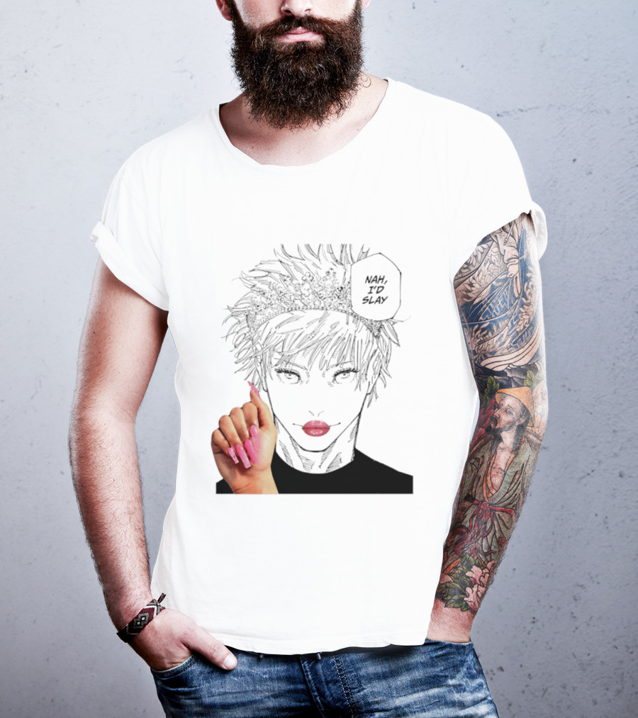 Nah I'd Slay Gojo Manga Character With Pink Lips And Nails T-Shirt