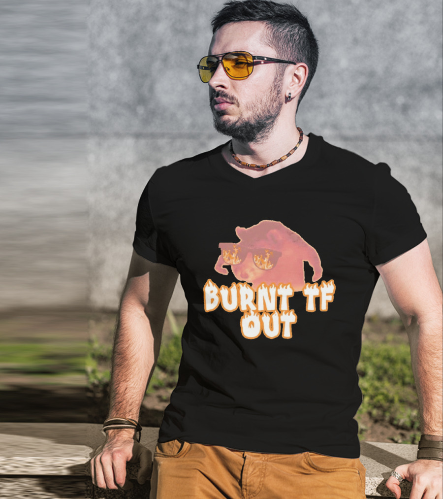 Burnt TF Out Flaming Sunglasses Meme Cat T-Shirt