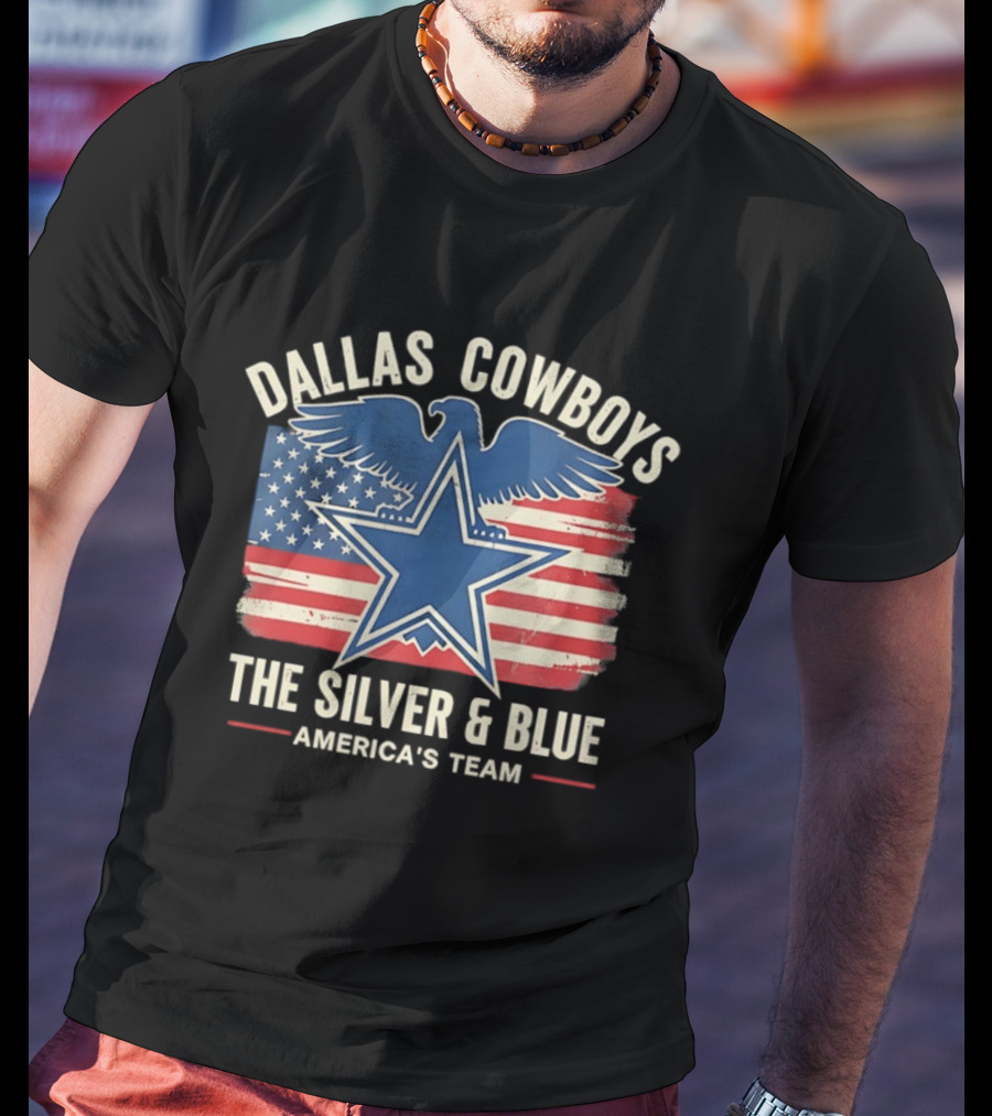 Dallas Cowboys Silver And Blue Star Eagle Flag America's Team T-Shirt