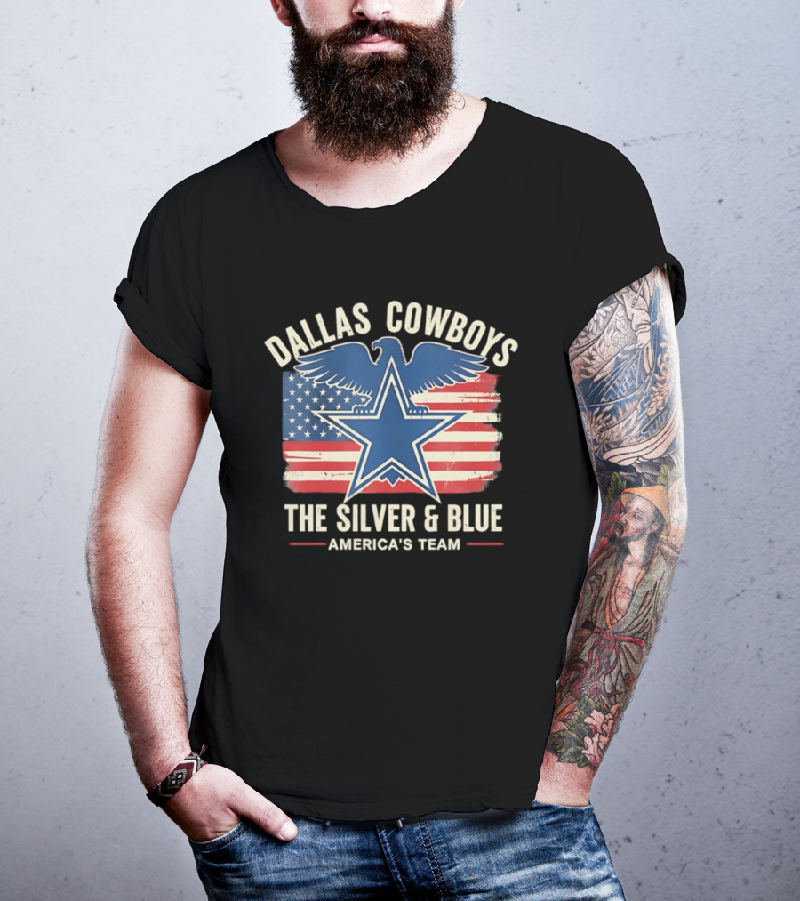 Dallas Cowboys Silver And Blue Star Eagle Flag America's Team T-Shirt