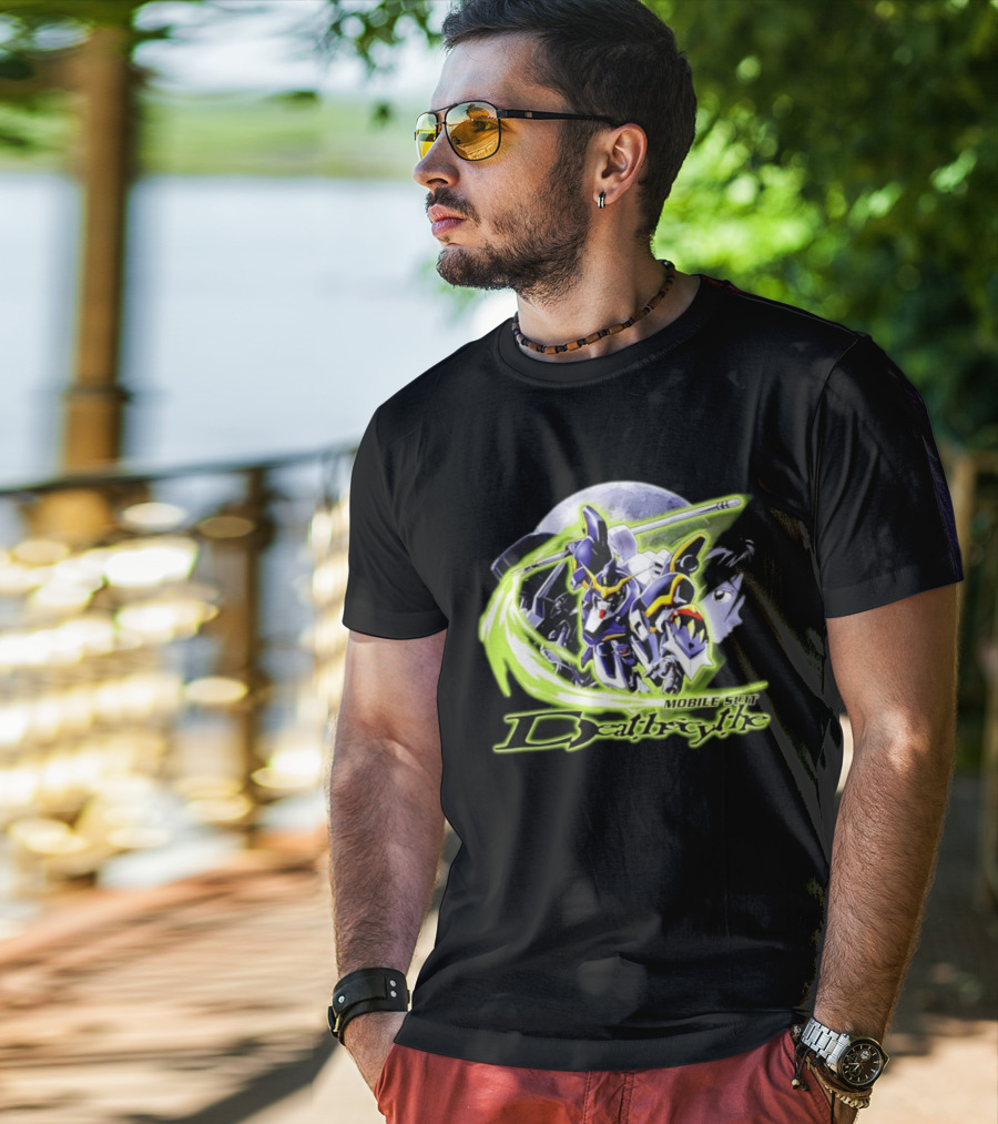 Mobile Suit Deathrythe Mecha Battle Moon Scene T-Shirt