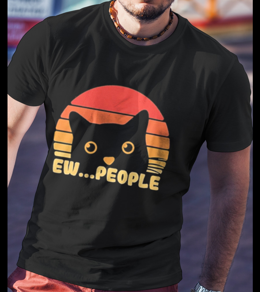 Ew People Judgmental Cat Face Stripes T-Shirt