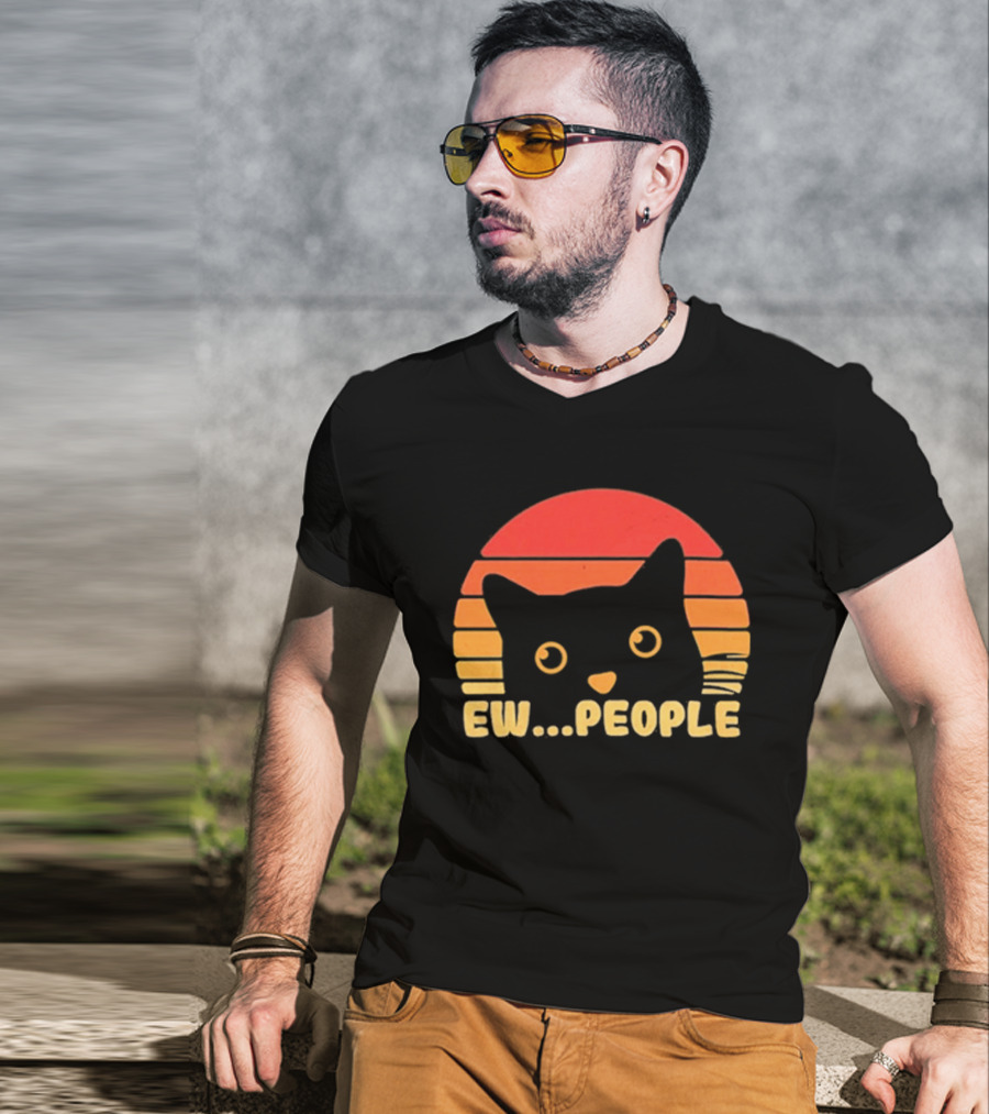 Ew People Judgmental Cat Face Stripes T-Shirt