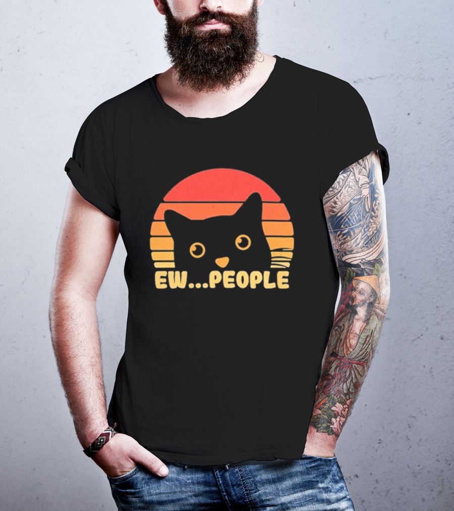 Ew People Judgmental Cat Face Stripes T-Shirt