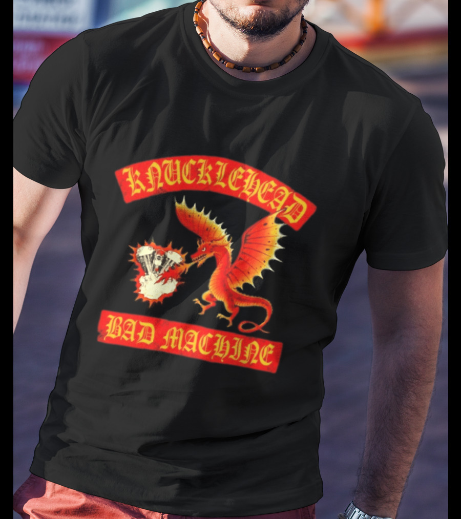 Knucklehead Bad Machine Dragon Motorcycle Engine Fire Breathing T-Shirt