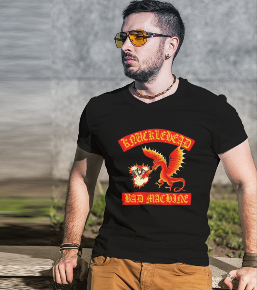 Knucklehead Bad Machine Dragon Motorcycle Engine Fire Breathing T-Shirt