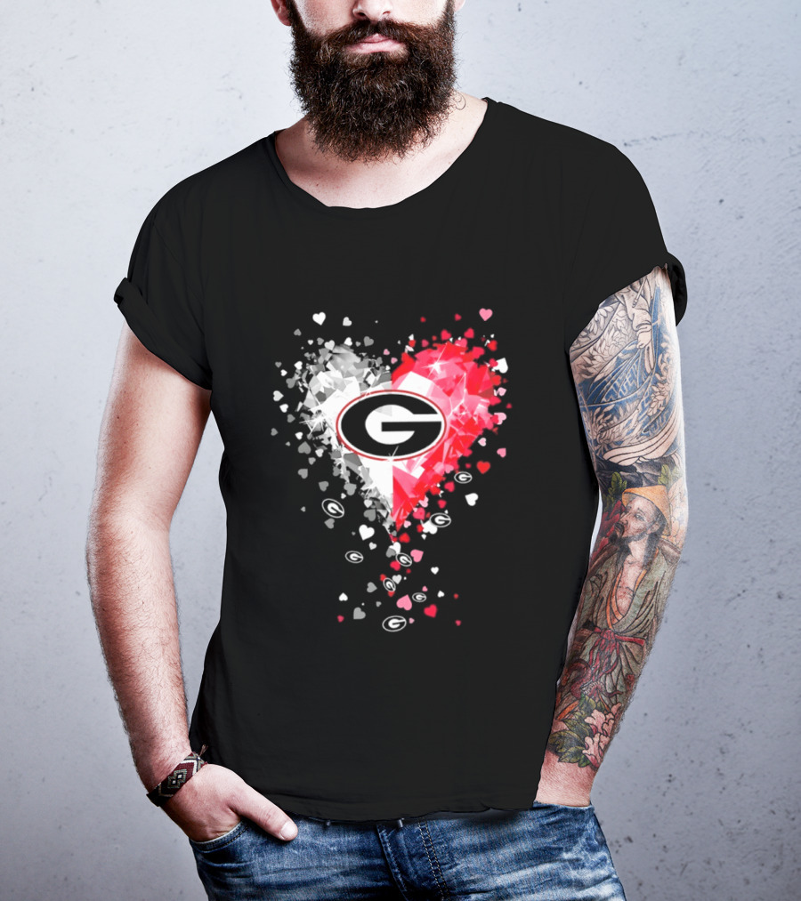Georgia Bulldogs Heart Shaped Red And White Gemstone T-Shirt