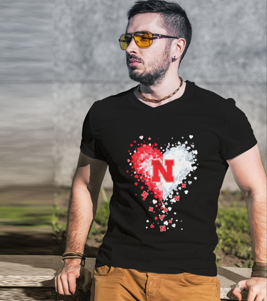 Nebraska Cornhuskers Heart Diamond Red N 2026 NCAA T-Shirt