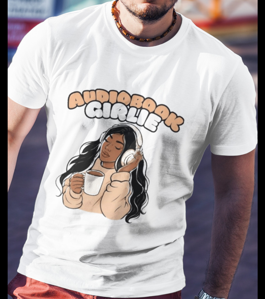Audiobook Girlie Cozy Listening With Coffee And Headphones T-Shirt