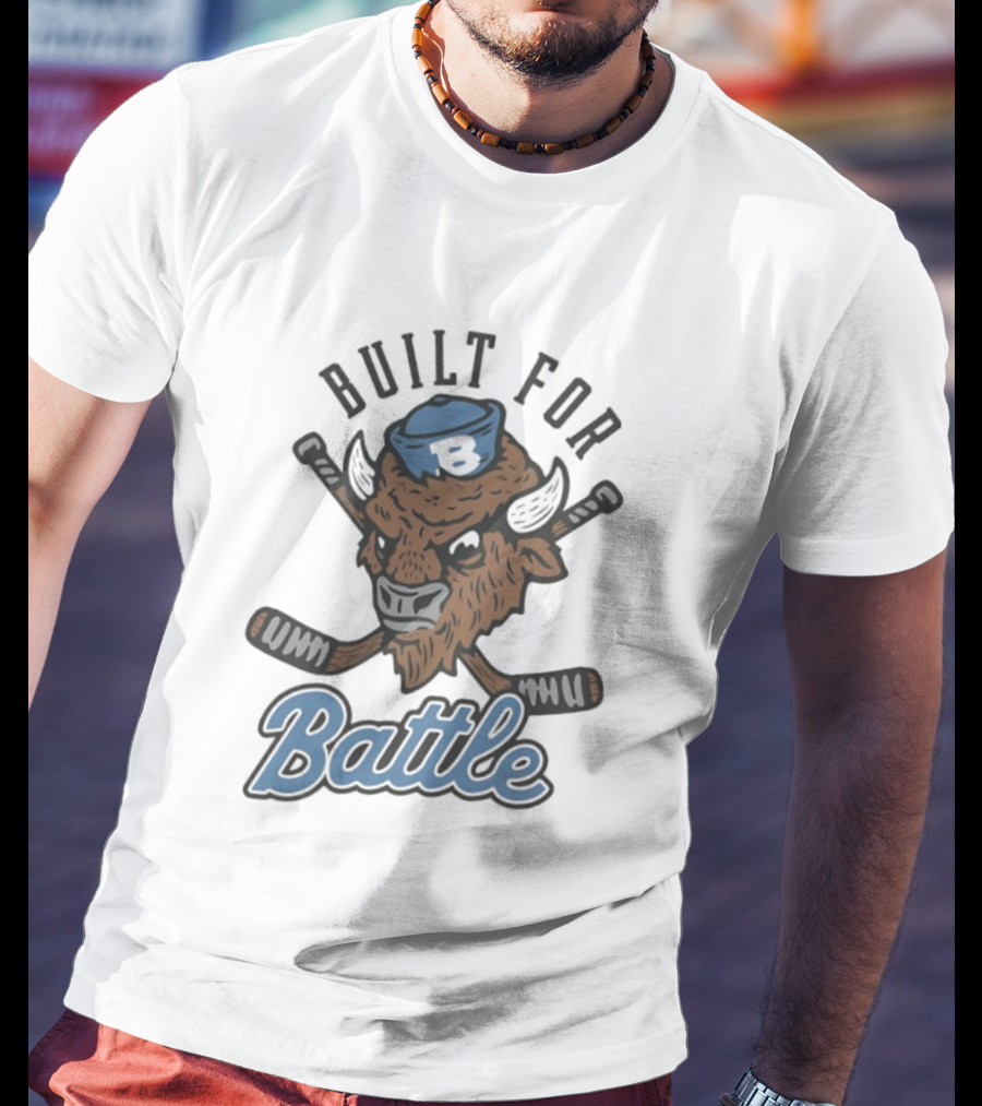 Buffalo Sabres Built For Battle Hockey Bison Crossed Sticks T-Shirt