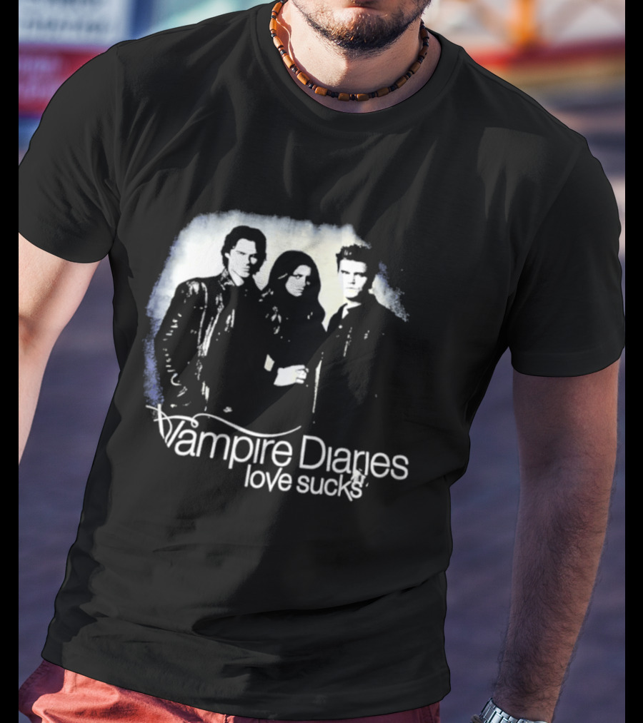 Vampire Diaries Love Sucks Damon Elena Stefan T-Shirt