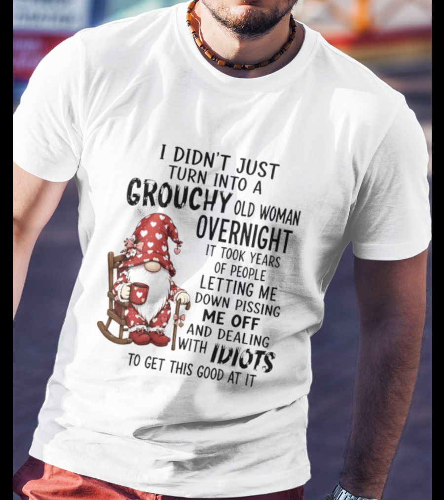 I Didn't Just Turn Into A Grouchy Old Woman Overnight Gnome Humor It Took Years Of People Letting Me Down Pissing Me Off And Dealing With Idiots T-Shirt