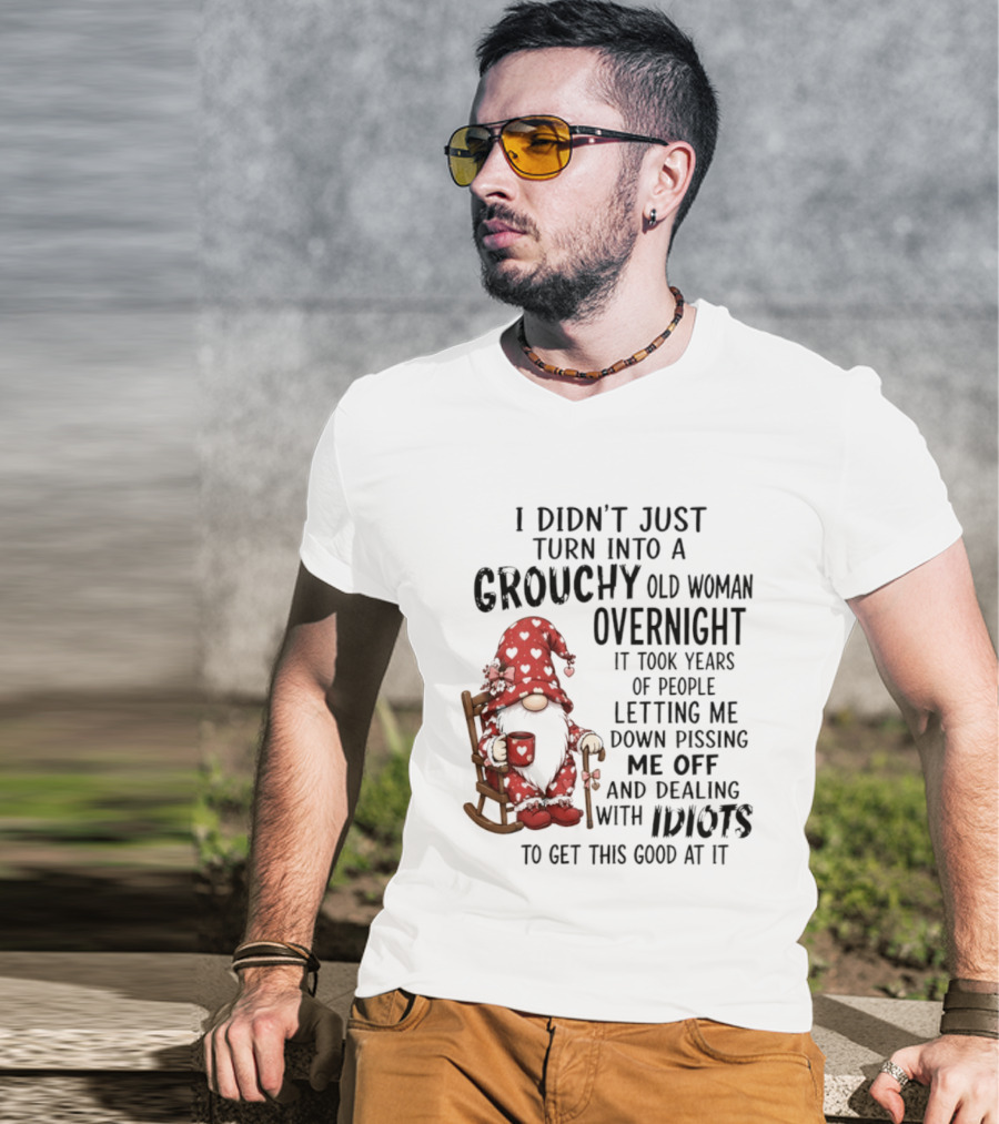 I Didn't Just Turn Into A Grouchy Old Woman Overnight Gnome Humor It Took Years Of People Letting Me Down Pissing Me Off And Dealing With Idiots T-Shirt