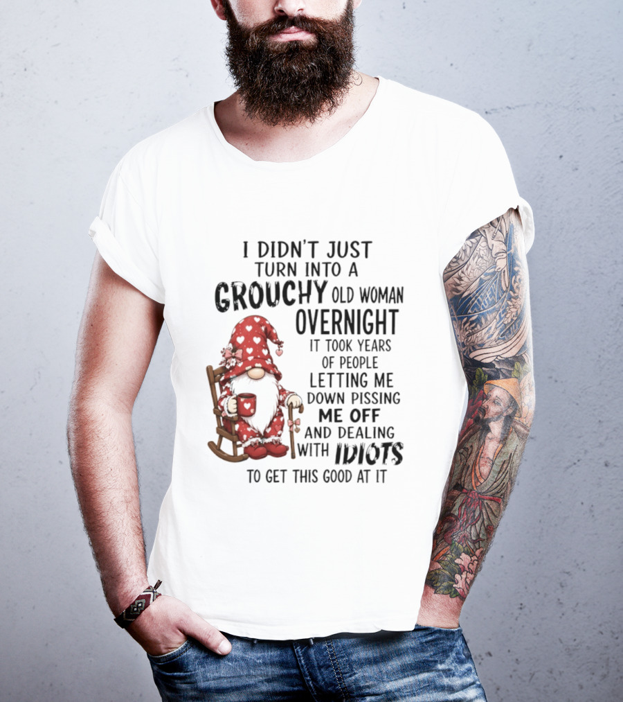I Didn't Just Turn Into A Grouchy Old Woman Overnight Gnome Humor It Took Years Of People Letting Me Down Pissing Me Off And Dealing With Idiots T-Shirt