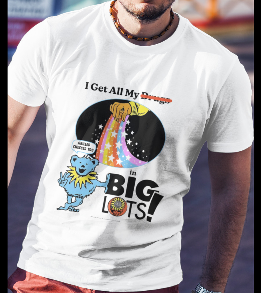 Big Lots Grilled Cheeses Too Grateful Dead Bear Rainbow Stars T-Shirt
