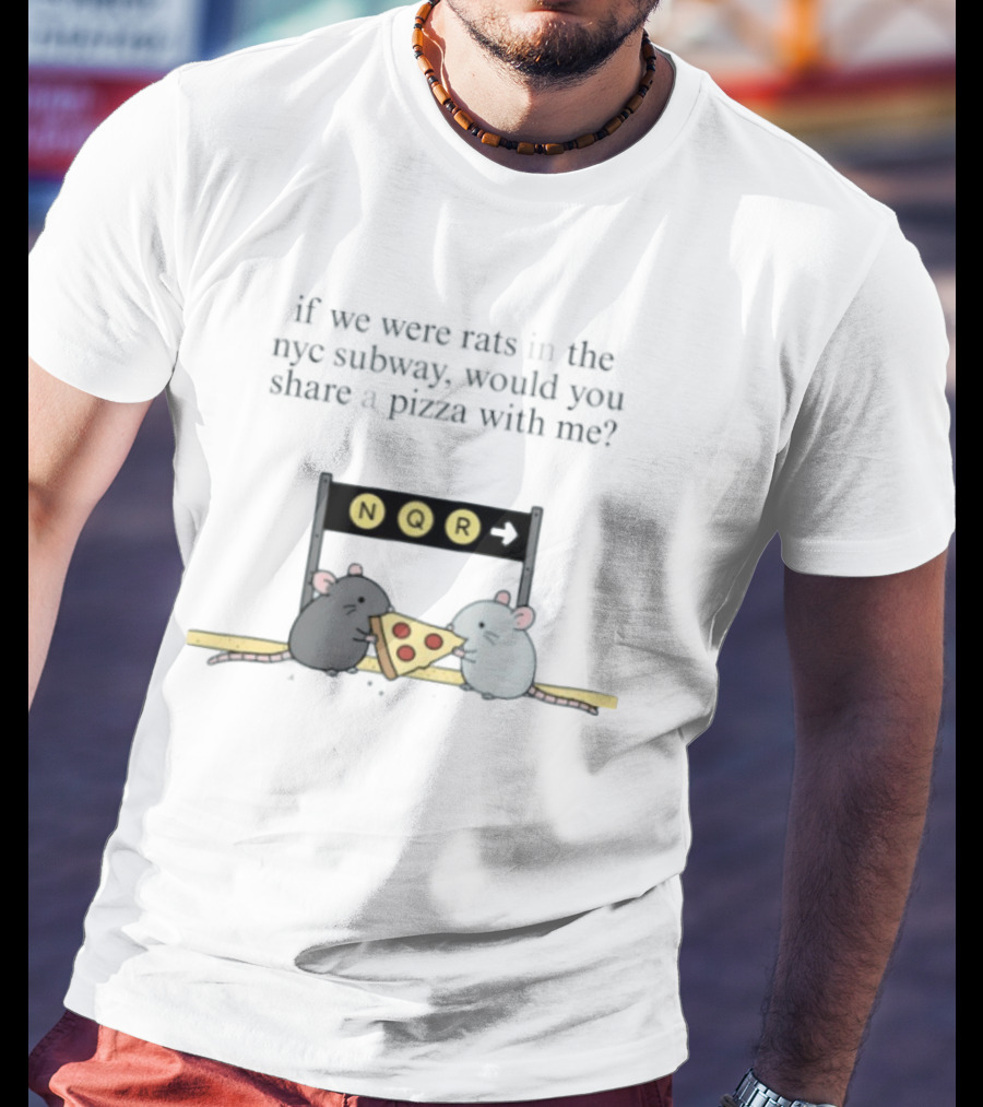 NYC Subway Rats Sharing Pizza NQR Line T-Shirt
