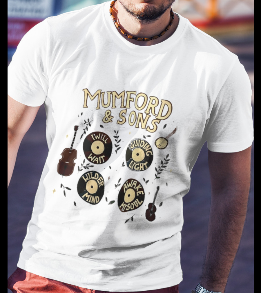 Mumford And Sons I Will Wait Guiding Light Wilder Mind Awake My Soul Vinyl Record Banjo Guitar T-Shirt