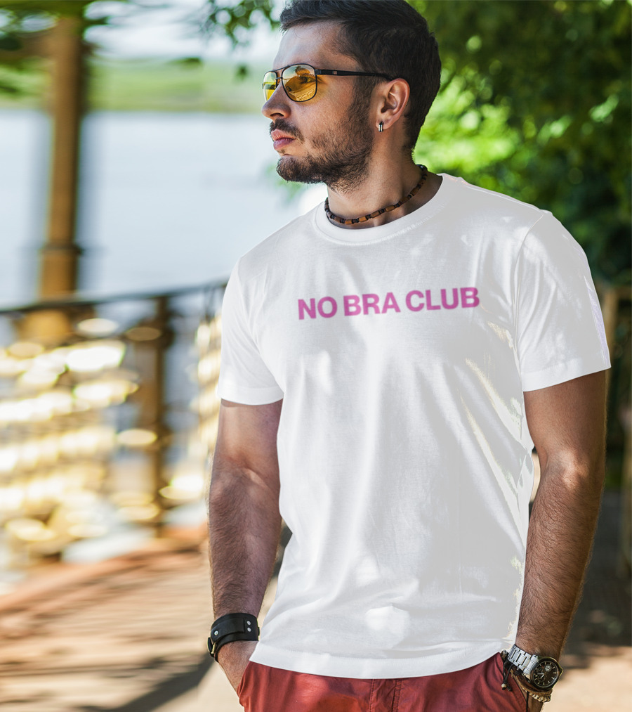 No Bra Club Pink Retro Font T-Shirt