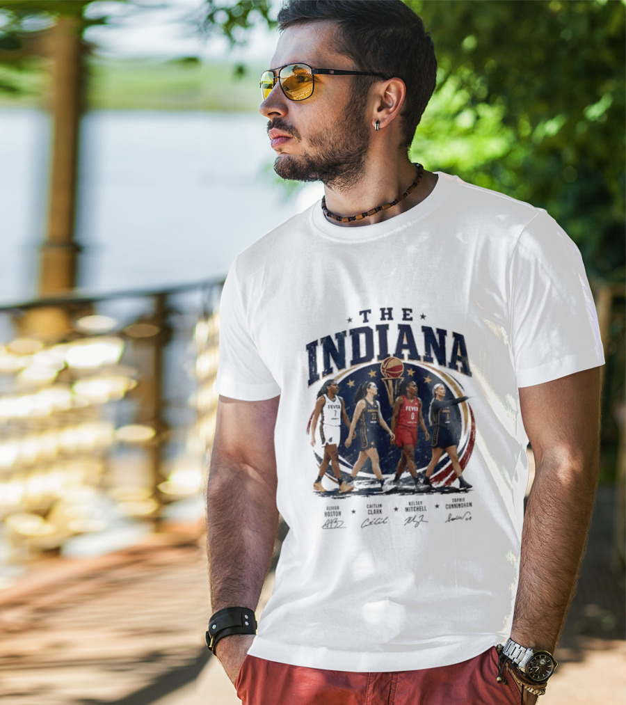 The Indiana Aliyah Boston Caitlin Clark Kelsey Mitchell Sophie Cunningham 2026 Signatures T-Shirt