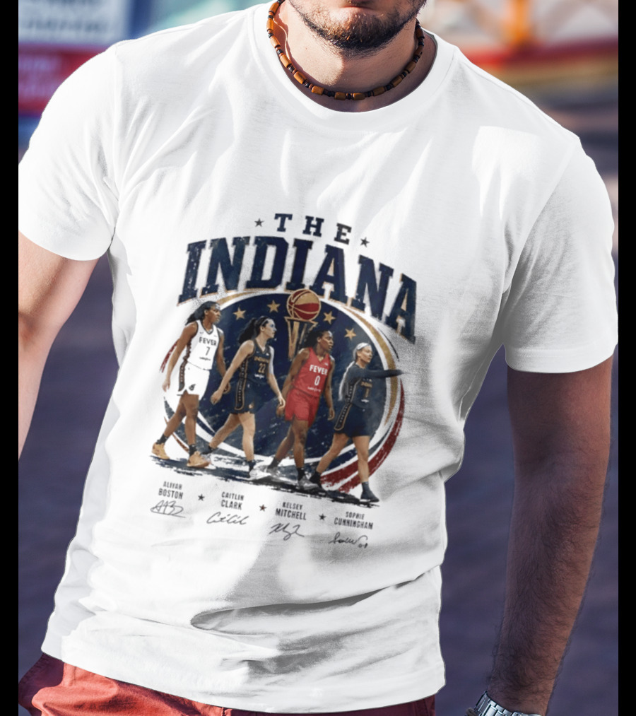 The Indiana Aliyah Boston Caitlin Clark Kelsey Mitchell Sophie Cunningham 2026 Signatures T-Shirt