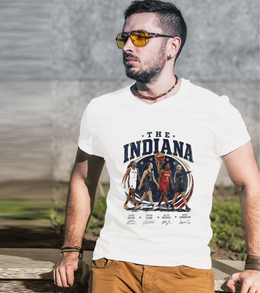 The Indiana Aliyah Boston Caitlin Clark Kelsey Mitchell Sophie Cunningham 2026 Signatures T-Shirt