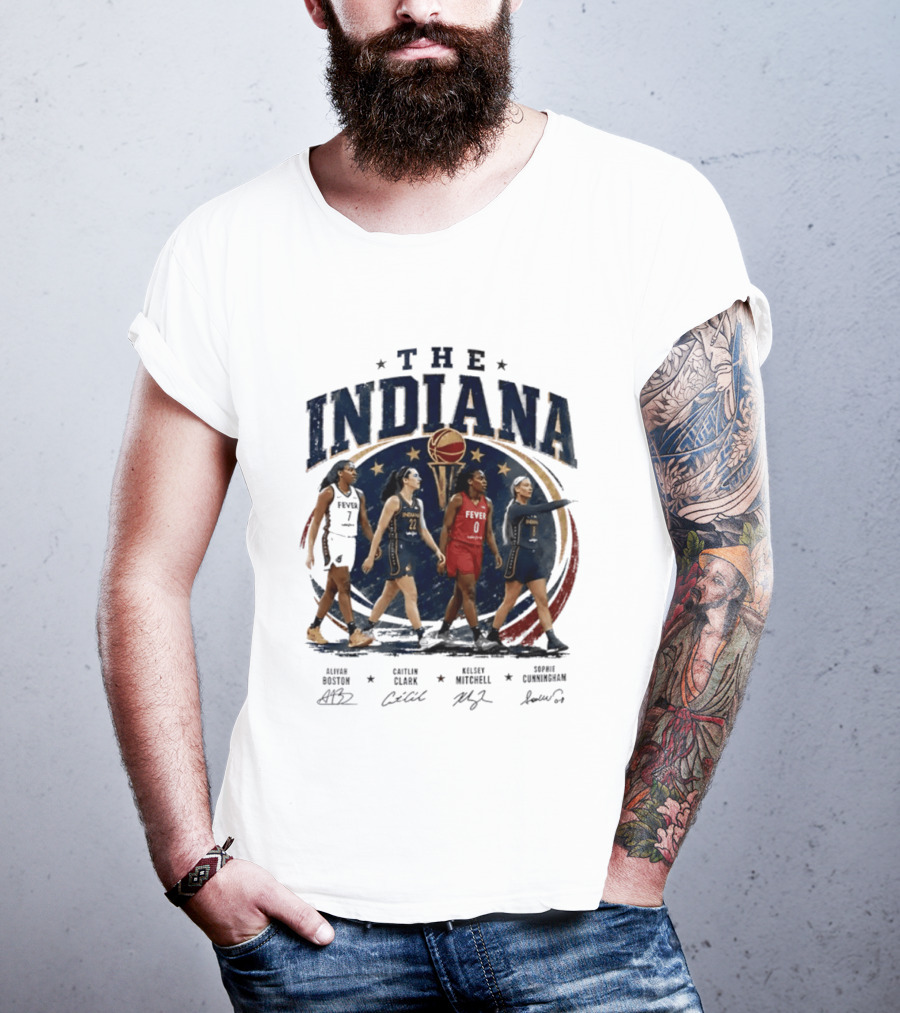 The Indiana Aliyah Boston Caitlin Clark Kelsey Mitchell Sophie Cunningham 2026 Signatures T-Shirt