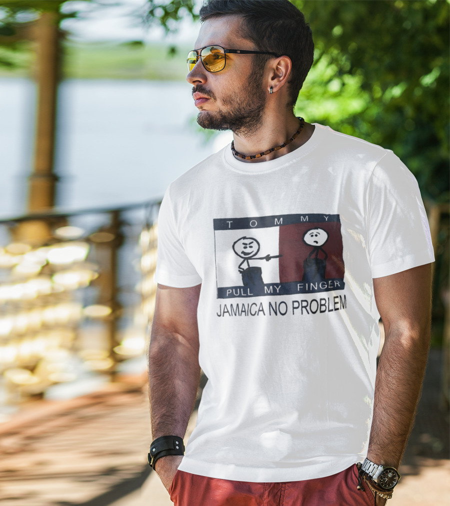 Tommy Pull My Finger Jamaica No Problem Stick Figure Comedy T-Shirt
